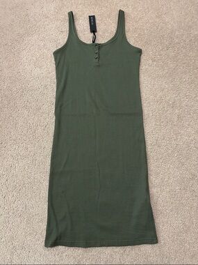 Cotton On Olive Ribbed Tank Bodycon Midi Dress